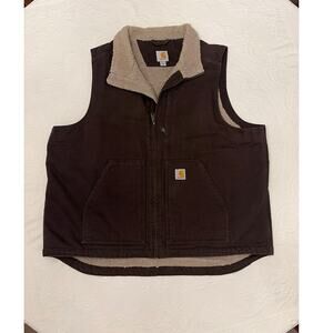 Carhartt Sherpa Lined Vest Men’s XL Dark Brown Canvas Workwear Full Zip